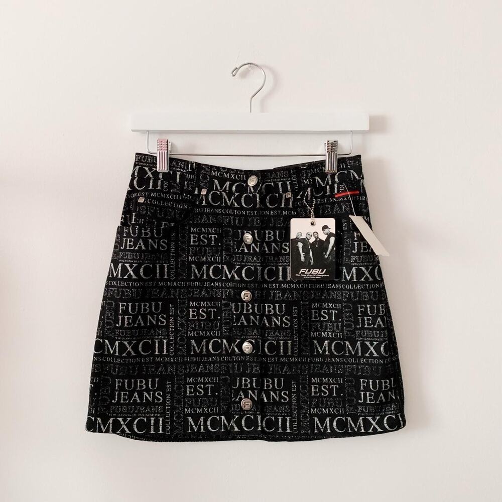 Y2K FUBU Black Logo Mini Skirt Size W7/8